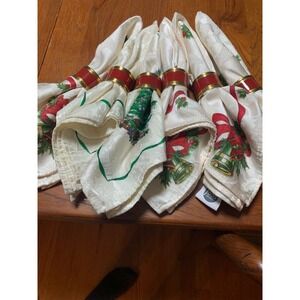 Vintage Food Network Holiday Tablecloth Napkins & Rings Cotton Blend Christmas-T
